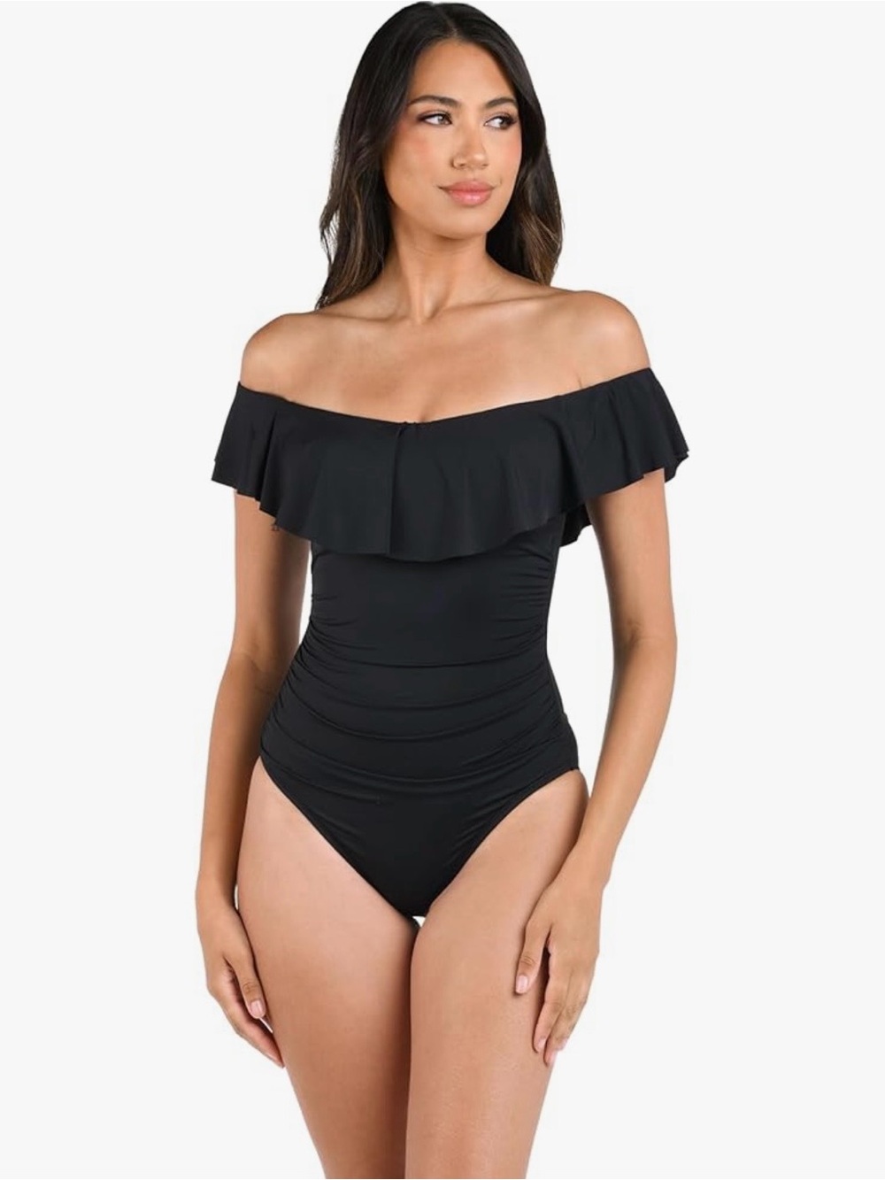 La Blanca Black Off-Shoulder Ruffle One-Piece Swimsuit